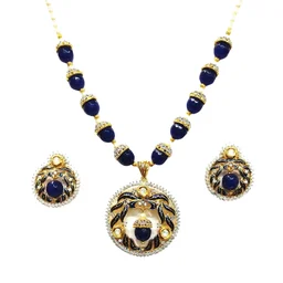 HJ Classic Designer Maroon Pendant Set With Mala - Hjs-0967d - Maroon, Gold Glating