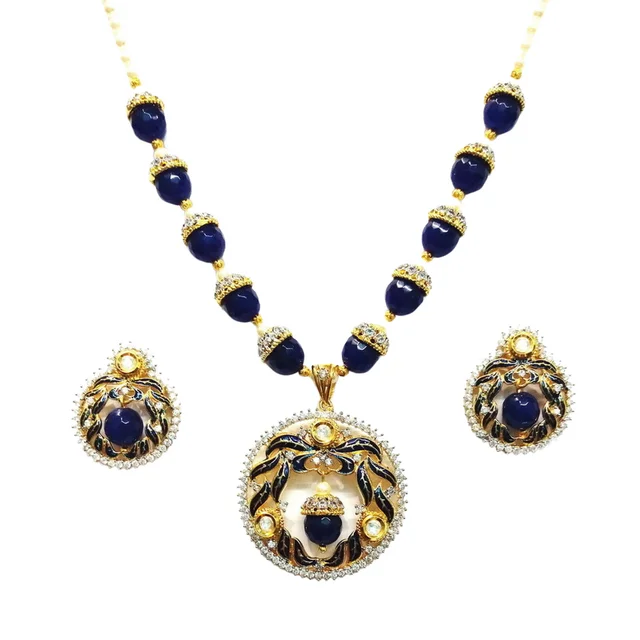 HJ Classic Designer Maroon Pendant Set With Mala - Hjs-0967d - Maroon, Gold Glating