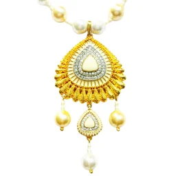 HJ Alluring Pearl Cz Pendant Set - Hjs-0974a - Pearl Ivory, Gold Plating