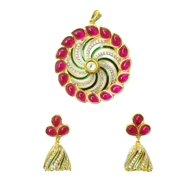 HJ Designer Pendant Set Hjs 0981c - Ivory, Two Tone Plating