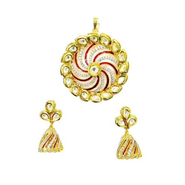 HJ Designer Pendant Set Hjs 0981c - Ivory, Two Tone Plating