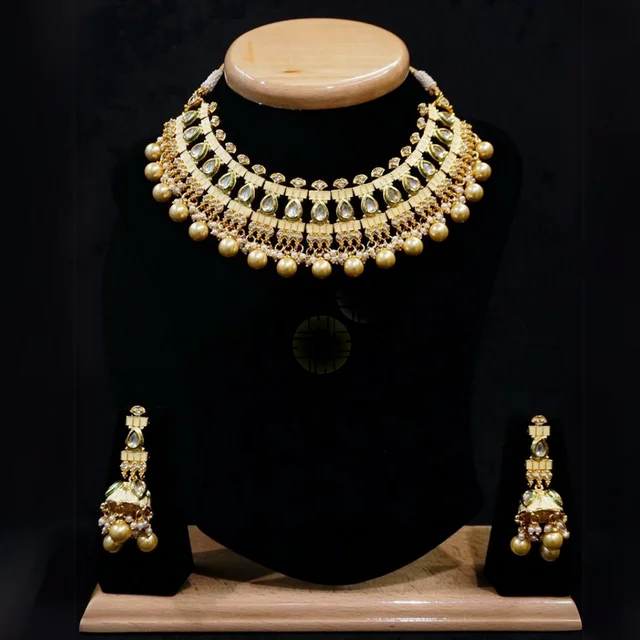 HJ Elegant Multi Color Bridal Kundan Necklace Set - Hjs-2124b - Multi, Gold Plating