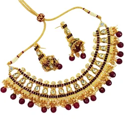 HJ Elegant Multi Color Bridal Kundan Necklace Set - Hjs-2124b - Multi, Gold Plating