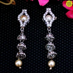 HJ Designer Cz Pearl White Necklace Set - Hjs-2165a - White, Rhodium Plating