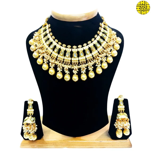 HJ Bridal-inspired Multi Color Bridal Necklace Set - hjs-2201a - Ivory, Gold Plating