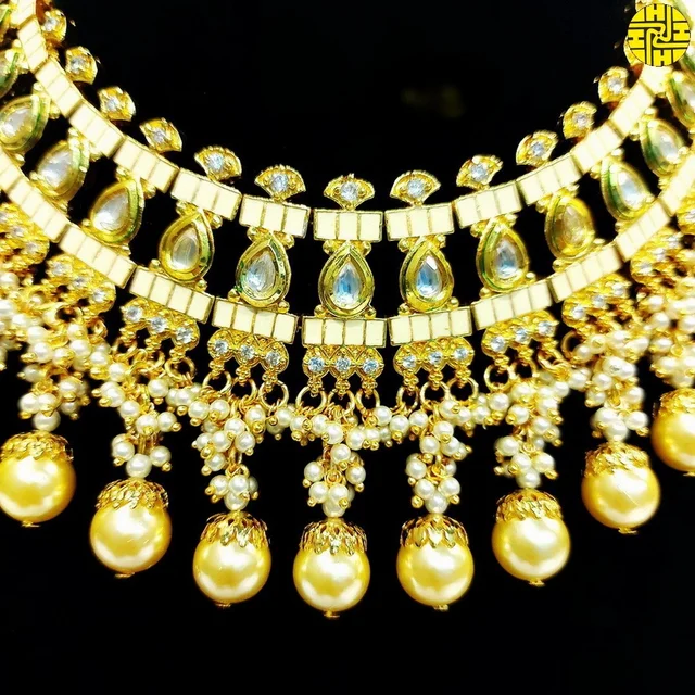 HJ Bridal-inspired Multi Color Bridal Necklace Set - hjs-2201a - Ivory, Gold Plating