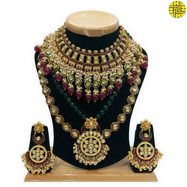 HJ Bridal-inspired Multi Color Bridal Necklace Set - hjs-2205a - Multi, Gold Plating
