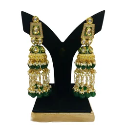 HJ Royal Look Stunning Bridal Kundan Necklace Set With Long Earrings - Hjs-2206a - Green, Gold Plating