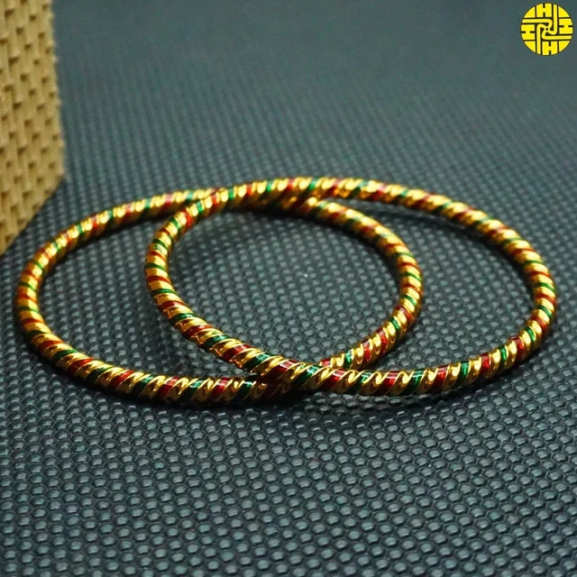HJ High Gold Plating Designer Bangles Hmb 003a - Multi (Green-Multi), Gold Plating, 2.4