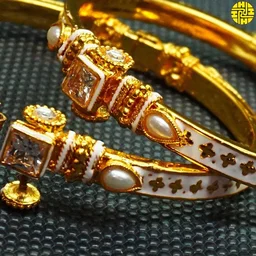 HJ High Gold Plating Designer Bangles Hmb 011a - Multi (White-Multi), Gold Plating, 2.4