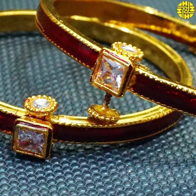 HJ Premium Quality High Gold Plating Meenakari Black Bangles - Hmb 015blk - Black, Gold Plating, 2.4 Flexible