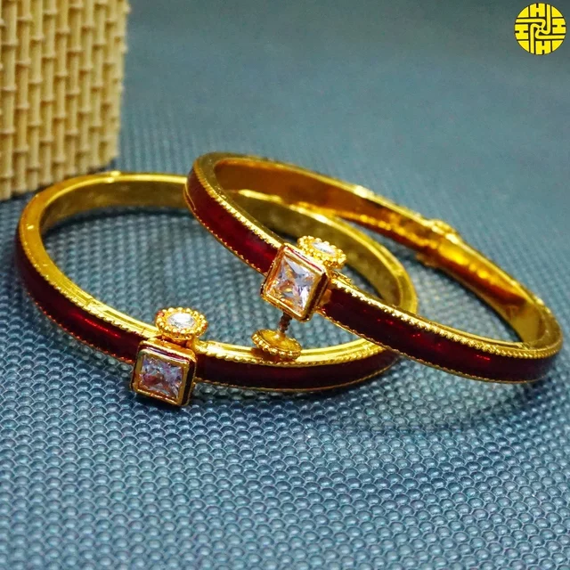 HJ Premium Quality High Gold Plating Meenakari Black Bangles - Hmb 015blk - Black, Gold Plating, 2.4 Flexible