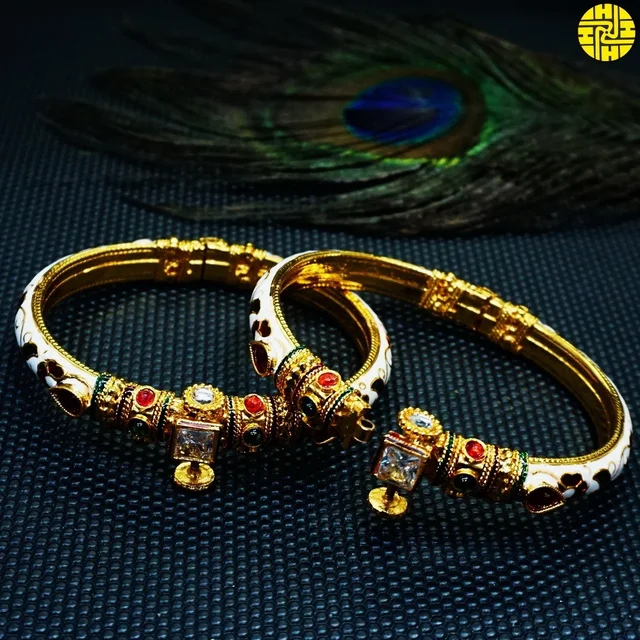 HJ High Gold Plating Designer Bangles Hmb 058a - Multi (white), Gold Plating, 2.4 Flexible