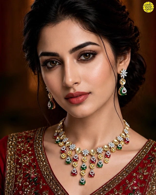 Elegant Ruby Cz Necklace Set - Hnc-003