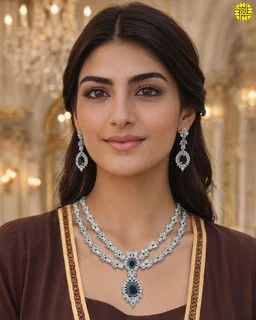 HJ Party Wear American Diamond Necklace Set - hnc-021 - White, Rhodium Plating