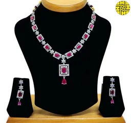 HJ Rich Looking White Cz Necklace Set Online - Hnc-001a - White, Rhodium Plating
