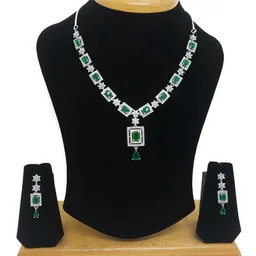 HJ Trendy CZ Designer Necklace Set - hnc-001 - Black, Rhodium Plating