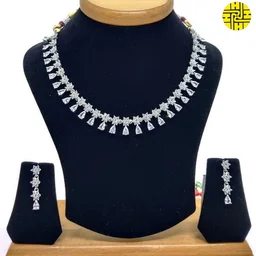 HJ Sober look CZ Necklace Set - Hnc-004 - Black, Rhodium Plating