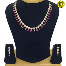 HJ Sober look CZ Necklace Set - Hnc-004 - Black, Rhodium Plating