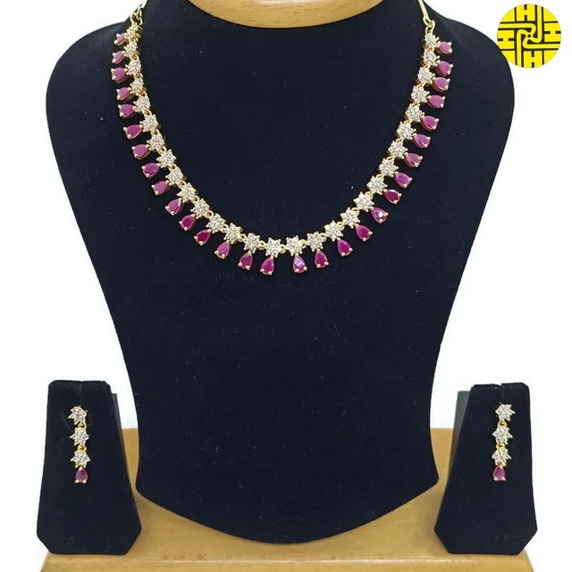 HJ Sober look CZ Necklace Set - Hnc-004 - Black, Rhodium Plating