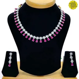 HJ Sober look CZ Necklace Set - Hnc-004 - Black, Rhodium Plating