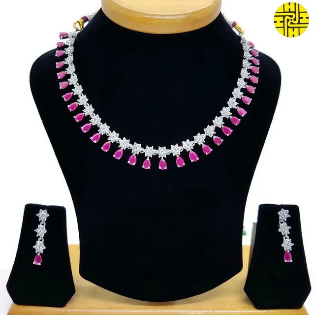 HJ Sober look CZ Necklace Set - Hnc-004 - Black, Rhodium Plating