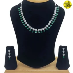 HJ Sober look CZ Necklace Set - Hnc-004 - Black, Rhodium Plating