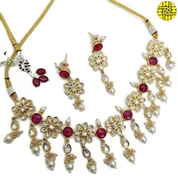 SM Rich Looking Polki Kundan Ruby Choker Necklace Set - shn-076a - Ruby, Rose Gold Plating
