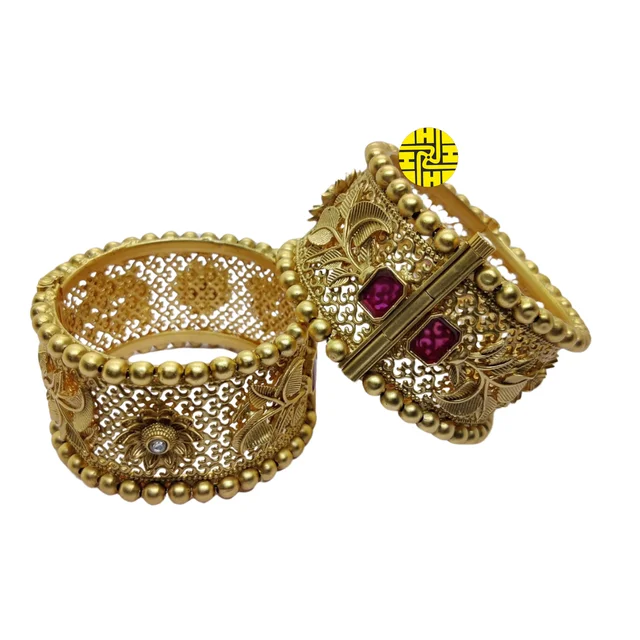 SM Royal Look High Gold Plating Kada - sm-154 - Ruby, Antique Gold Plating, 2.4 Adjustable