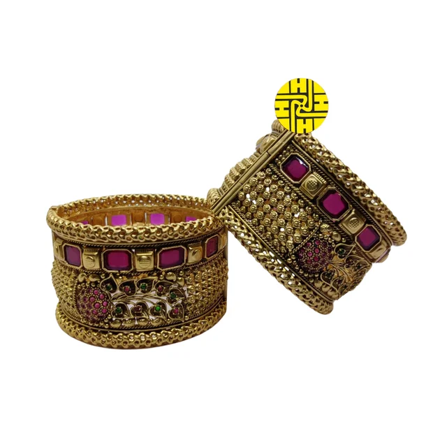 SM Royal Look High Gold Plating Kada - sm-157 - Multi, Antique Gold Plating, 2.2 Adjustable