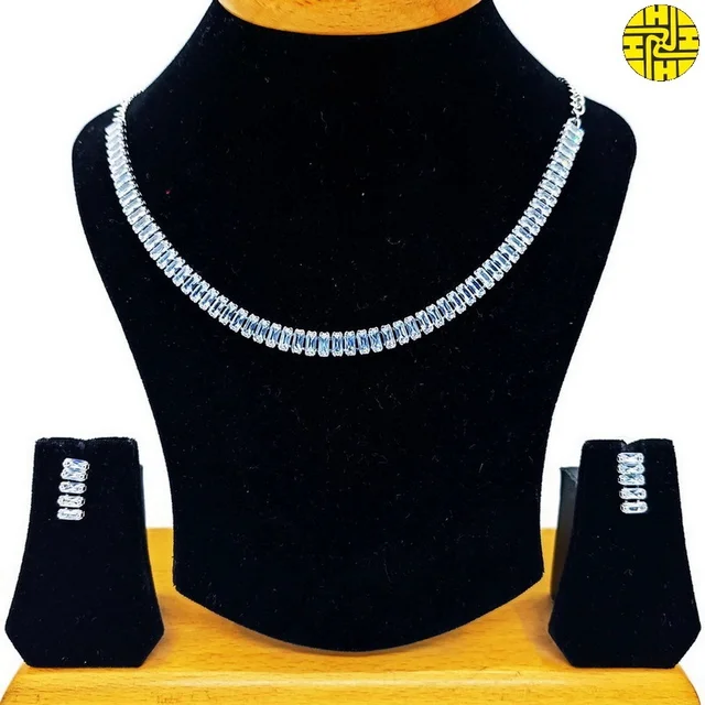 SM Classic Delicate Cz Necklace Set - Sm-401 - White, Rhodium Plating