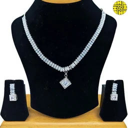 SM Classic Delicate Cz Ruby Necklace Set - Sm-403b - Ruby, Rhodium Plating