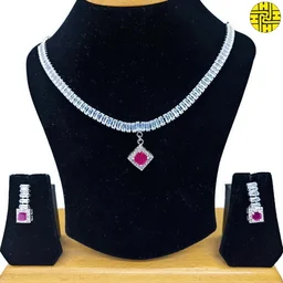 SM Classic Delicate Cz White Necklace Set - Sm-403a - White, Rhodium Plating