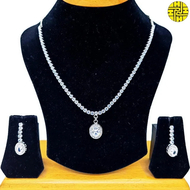 SM Classic Delicate Cz Necklace Set - Sm-405 - White, rhodium