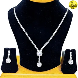 SM Classic Delicate Cz Ruby Necklace Set - Sm-406b - Ruby, Rhodium Plating