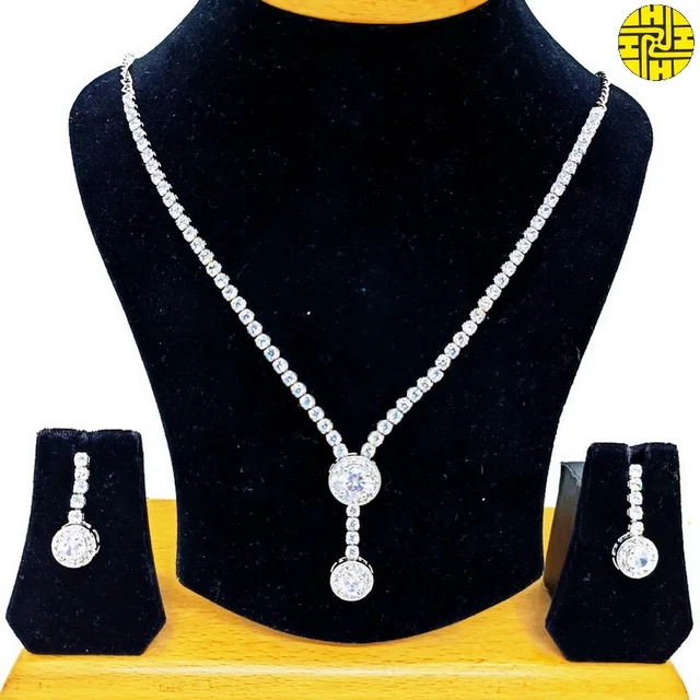 SM Classic Delicate Cz Ruby Necklace Set - Sm-406b - Ruby, Rhodium Plating