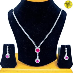 SM Classic Delicate Cz White Necklace Set - Sm-406a - White, Rhodium Plating