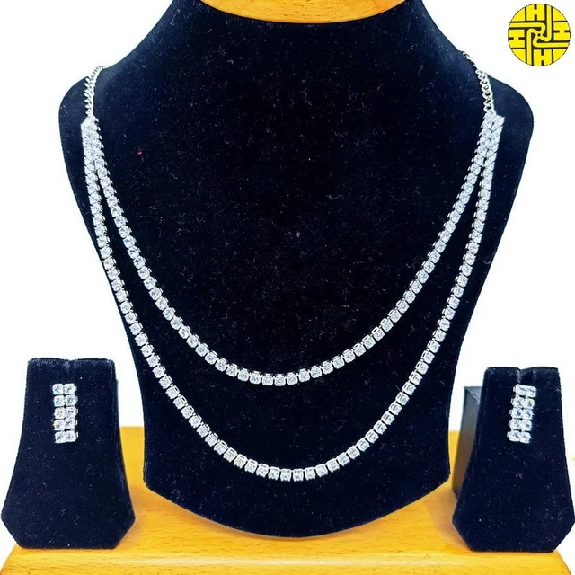 SM Classic Delicate Cz Necklace Set - Sm-407 - White, Rhodium Plating