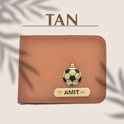 Men's Personalized Wallet TAN COLOR ,  Customized Slim Stylish Leather Purse with Name & Charm , Unique Birthday Anniversary Gift for Men Boy Love Husband Employees Clients 