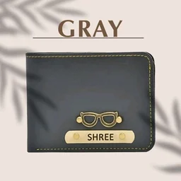 Men's Personalized Wallet GRAY COLOR ,  Customized Slim Stylish Leather Purse with Name & Charm , Unique Birthday Anniversary Gift for Men Boy Love Husband Employees Clients 