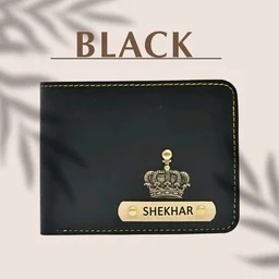 Men's Personalized Wallet BLACK COLOR ,  Customized Slim Stylish Leather Purse with Name & Charm , Unique Birthday Anniversary Gift for Men Boy Love Husband Employees Clients 