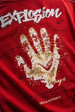 Storm Valor Red "Explosion" Oversized T-Shirt - 240 GSM Heavyweight French Terry - Bio-Washed 100% Pure Cotton Urban Graphic Tee. - L, Red