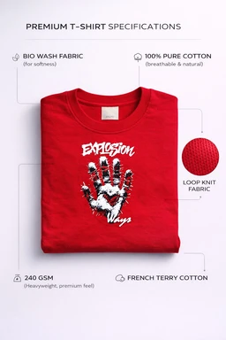 Storm Valor Red "Explosion" Oversized T-Shirt - 240 GSM Heavyweight French Terry - Bio-Washed 100% Pure Cotton Urban Graphic Tee. - L, Red