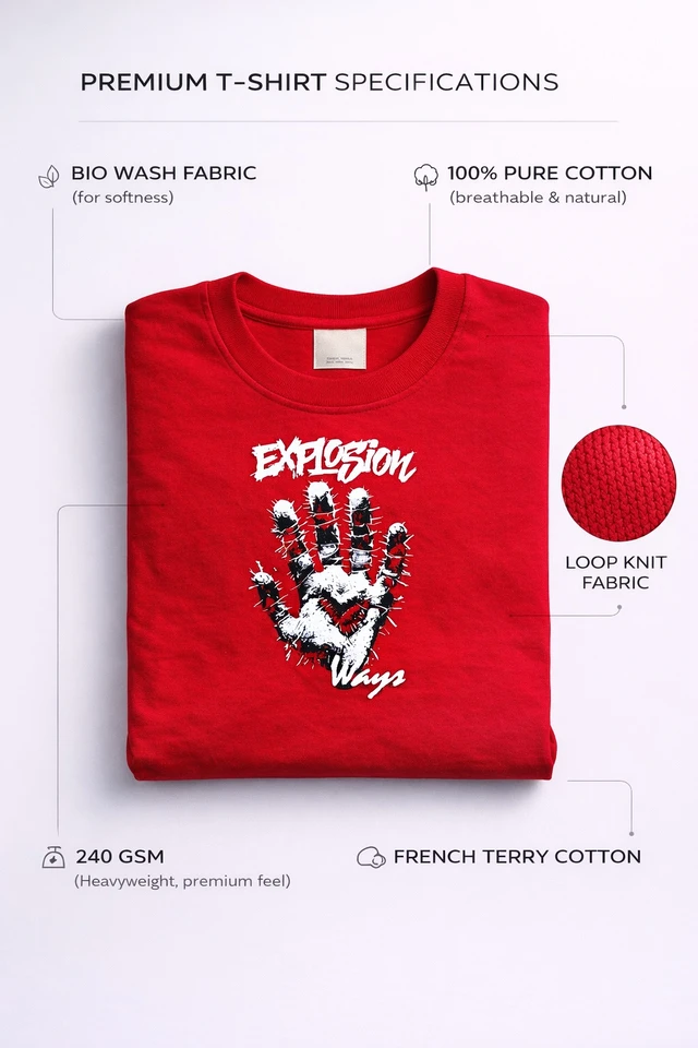 Storm Valor Red "Explosion" Oversized T-Shirt - 240 GSM Heavyweight French Terry - Bio-Washed 100% Pure Cotton Urban Graphic Tee. - L, Red