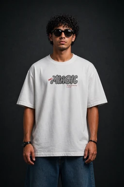 Storm Valor White Mushroom "Magic" Oversized T-Shirt - Premium 240 GSM French Terry - Gold-Washed 100% Cotton Luxury Streetwear. - L, White