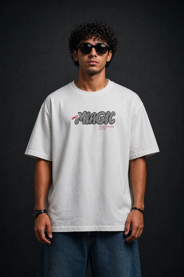 Storm Valor White Mushroom "Magic" Oversized T-Shirt - Premium 240 GSM French Terry - Gold-Washed 100% Cotton Luxury Streetwear. - L, White