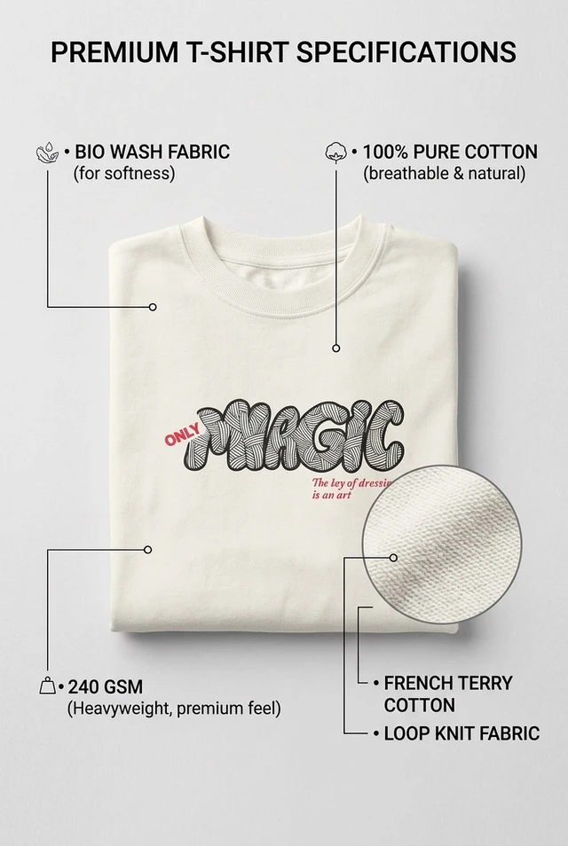 Storm Valor White Mushroom "Magic" Oversized T-Shirt - Premium 240 GSM French Terry - Gold-Washed 100% Cotton Luxury Streetwear. - L, White