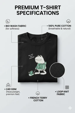 Storm Valor Men's 240 GSM Black Oversized T-Shirt - Premium French Terry 100% Pure Cotton - Bio-Wash Frog Graphic Streetwear Tee. - L, Black