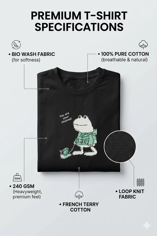 Storm Valor Men's 240 GSM Black Oversized T-Shirt - Premium French Terry 100% Pure Cotton - Bio-Wash Frog Graphic Streetwear Tee. - L, Black