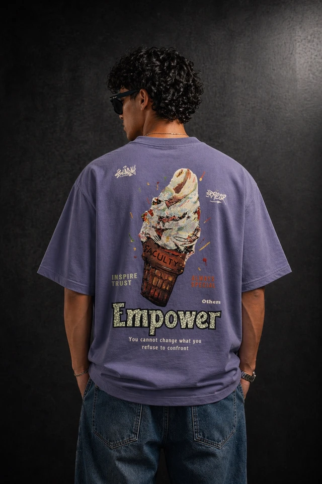 Storm Valor Lavender "Empower" Oversized T-Shirt - 240 GSM Heavy French Terry - 100% Pure Cotton Bio-Washed Artistic Streetwear.